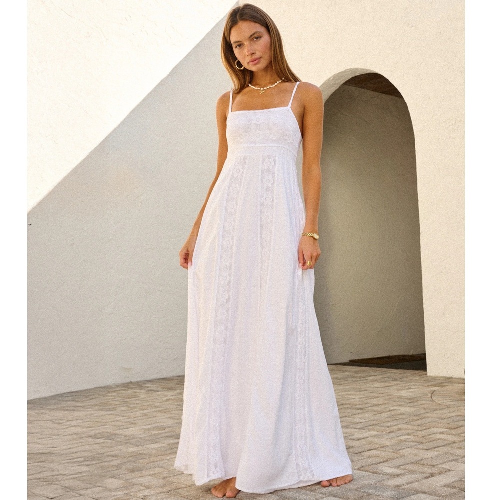 BLANCO by NATURE White Peruvian Cotton Elodie Crochet Lace Midi Dress M NWT